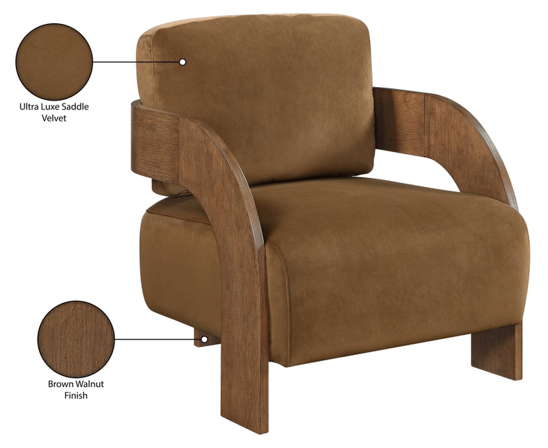 Cedra Velvet Performance Fabric Upholstered Chair in Saddle - 33055Saddle