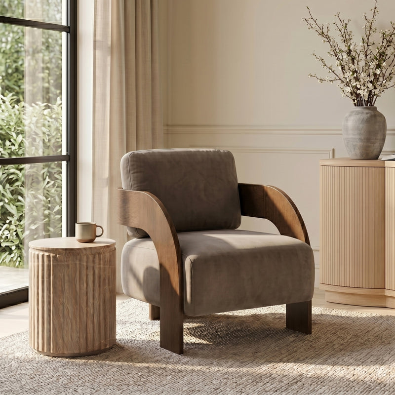 Cedra Velvet Performance Fabric Upholstered Chair in Taupe - 33055Taupe
