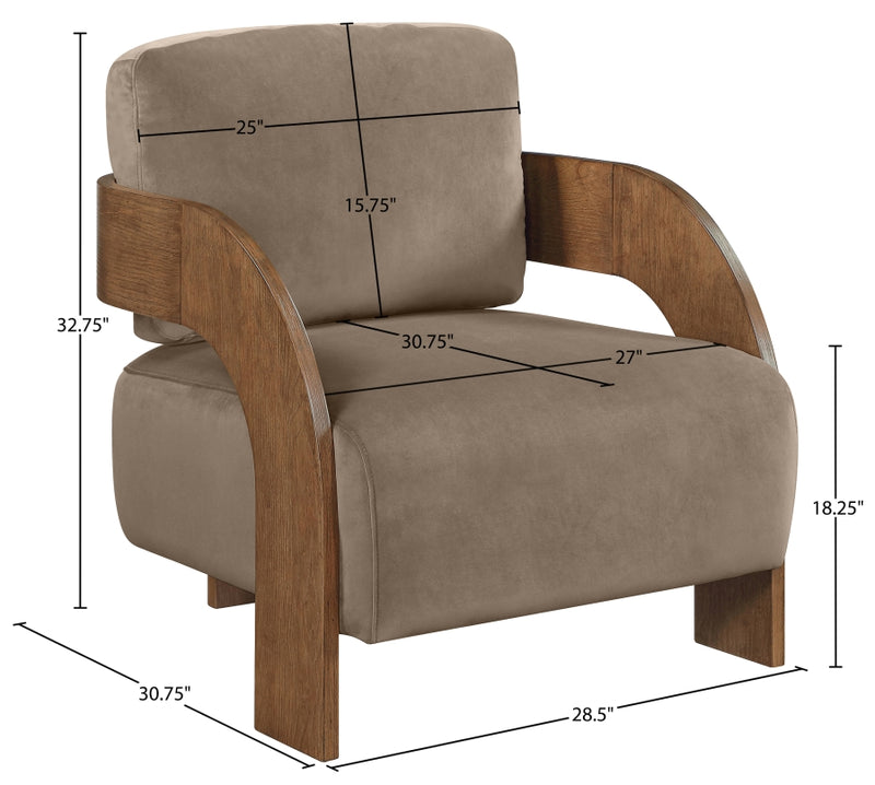 Cedra Velvet Performance Fabric Upholstered Chair in Taupe - 33055Taupe