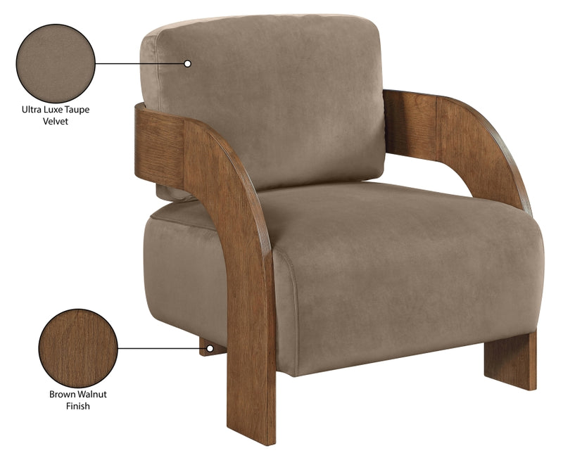 Cedra Velvet Performance Fabric Upholstered Chair in Taupe - 33055Taupe