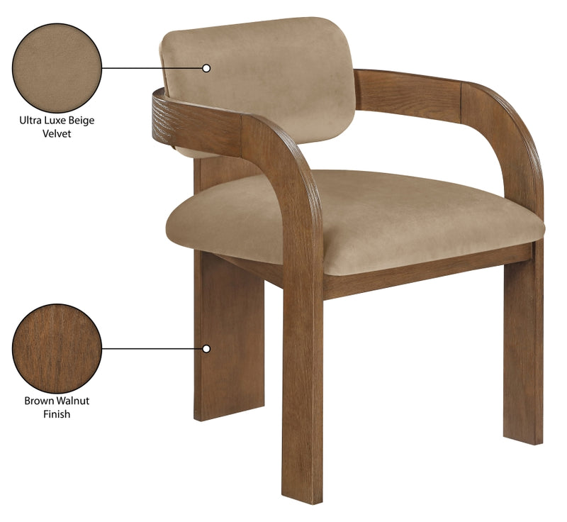 Cedra Velvet Performance Fabric Upholstered Dining Chair in Beige, Set of 2 - 33051Beige-C