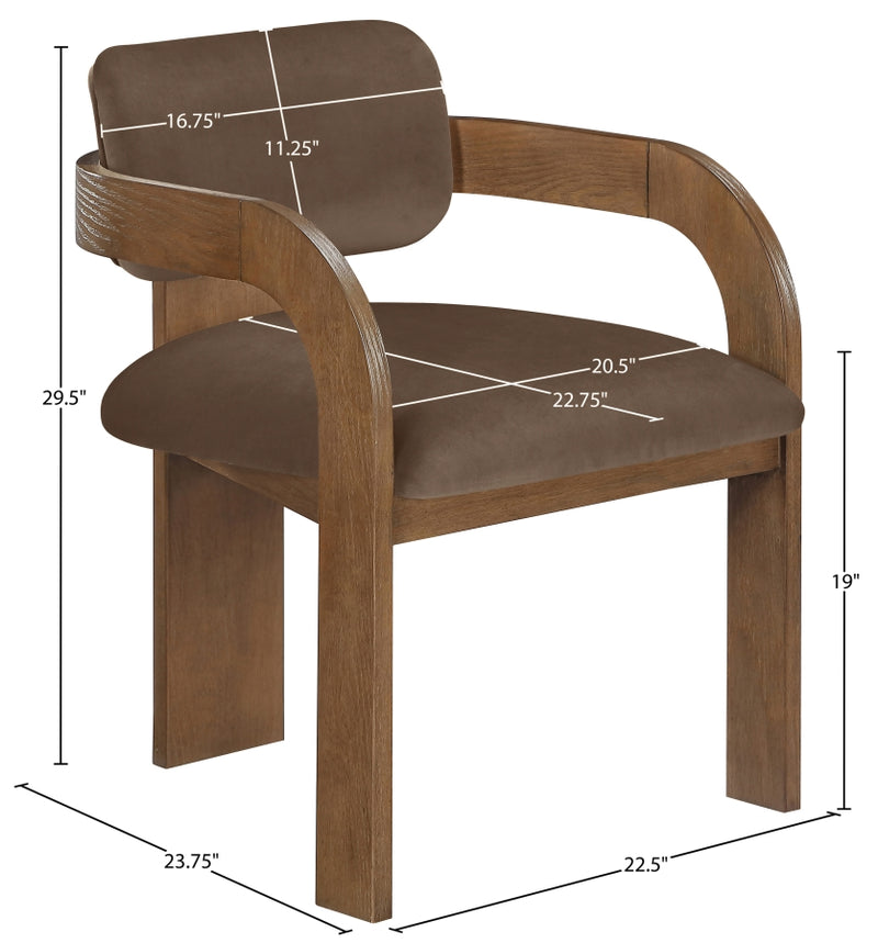 Cedra Velvet Performance Fabric Upholstered Dining Chair in Brown, Set of 2 - 33051Brown-C
