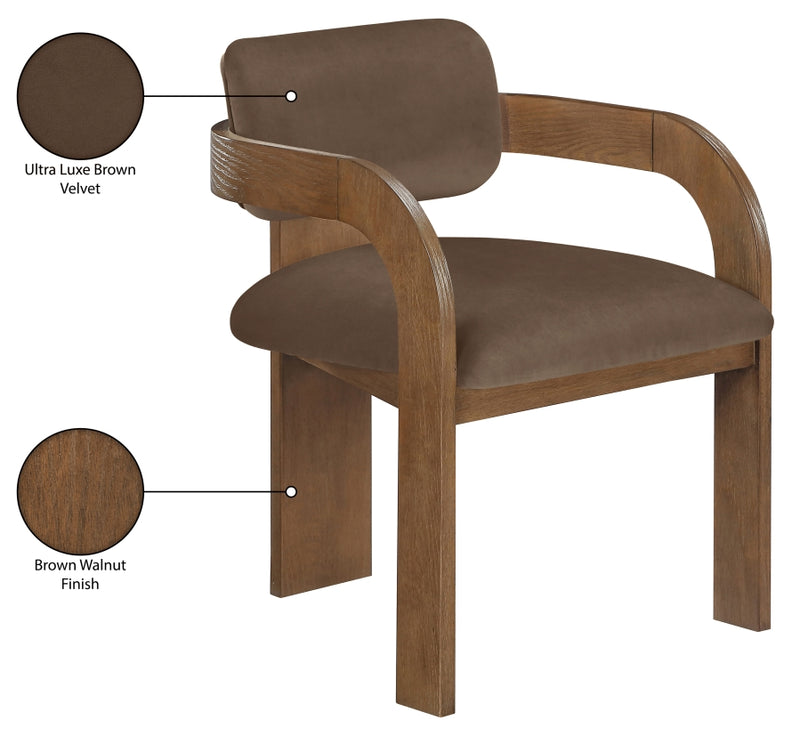 Cedra Velvet Performance Fabric Upholstered Dining Chair in Brown, Set of 2 - 33051Brown-C