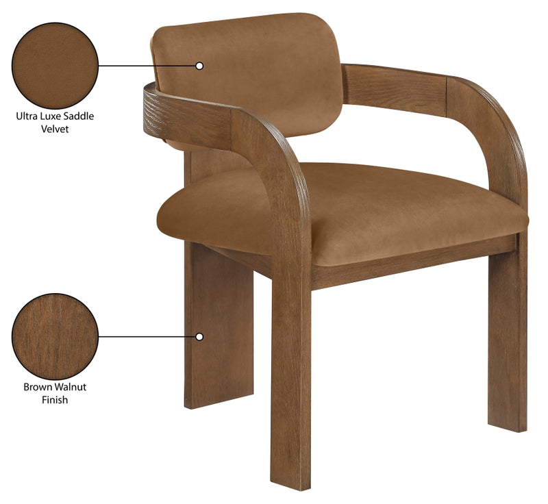 Cedra Velvet Performance Fabric Upholstered Dining Chair in Saddle, Set of 2 - 33051Saddle-C