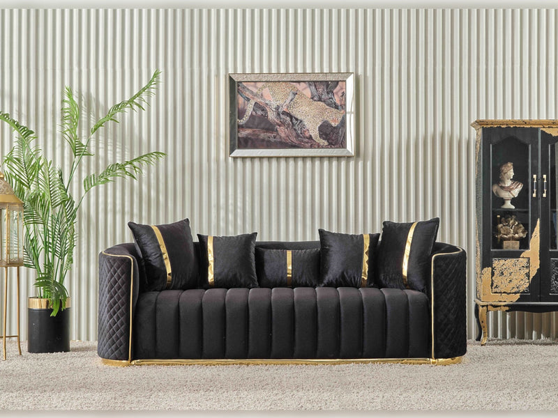 Ceko 3-pieces (Sofa & Loveseat & Chair) Livingroom Set Black in Black - 101-CEK-LUN09-321
