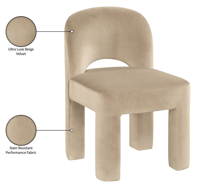Celine Velvet Performance Fabric Upholstered Dining Chair in Beige, Set of 2 - 88013Beige-C