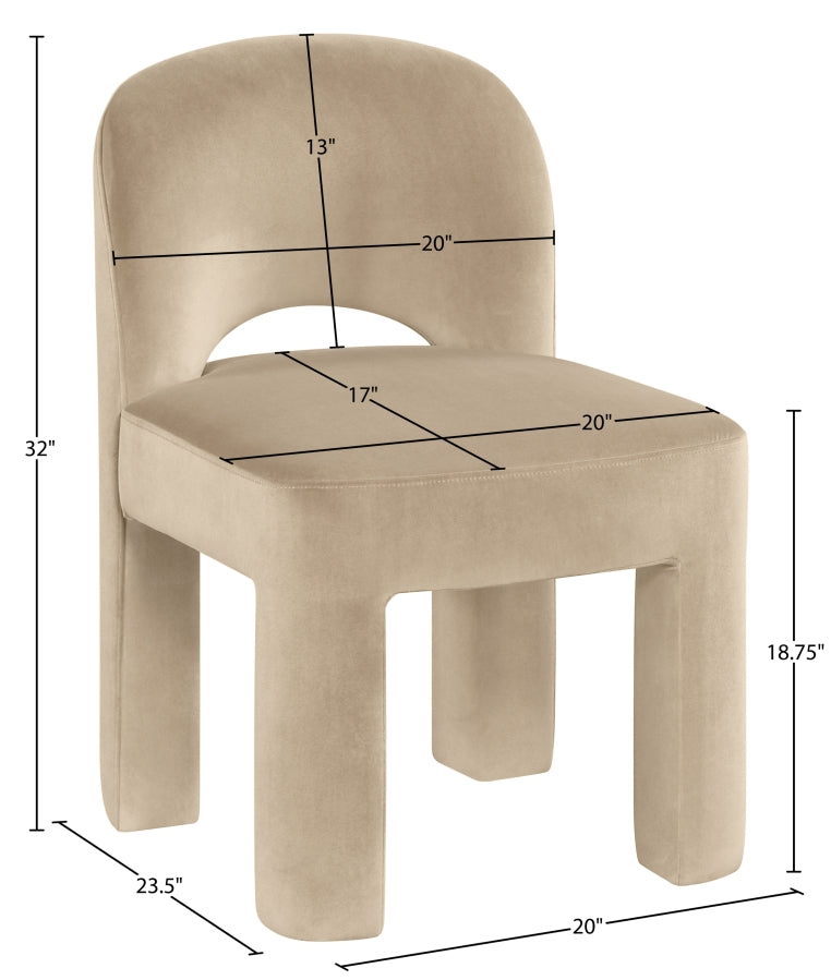 Celine Velvet Performance Fabric Upholstered Dining Chair in Beige, Set of 2 - 88013Beige-C