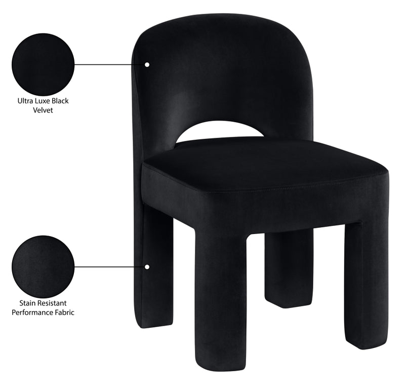 Celine Velvet Performance Fabric Upholstered Dining Chair in Black, Set of 2 - 88013Black-C