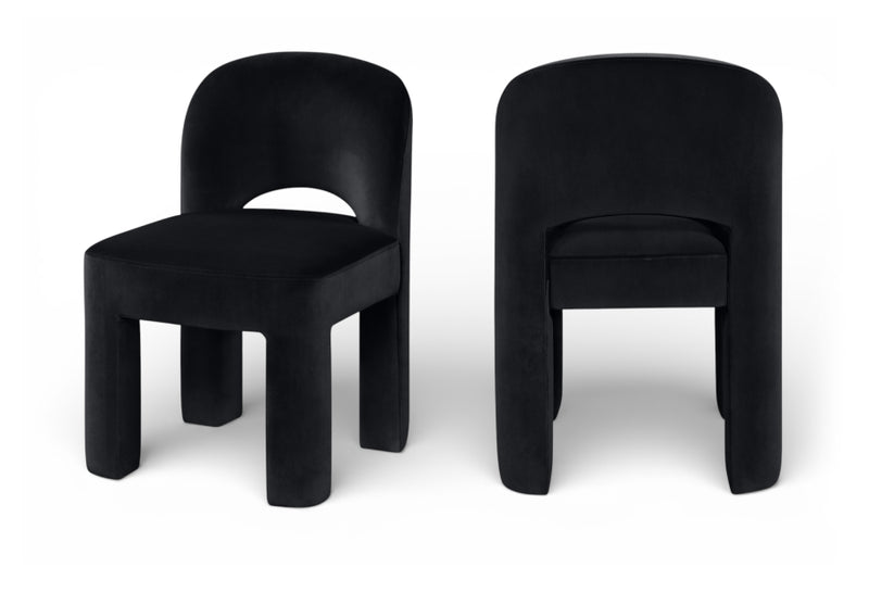 Celine Velvet Performance Fabric Upholstered Dining Chair in Black, Set of 2 - 88013Black-C