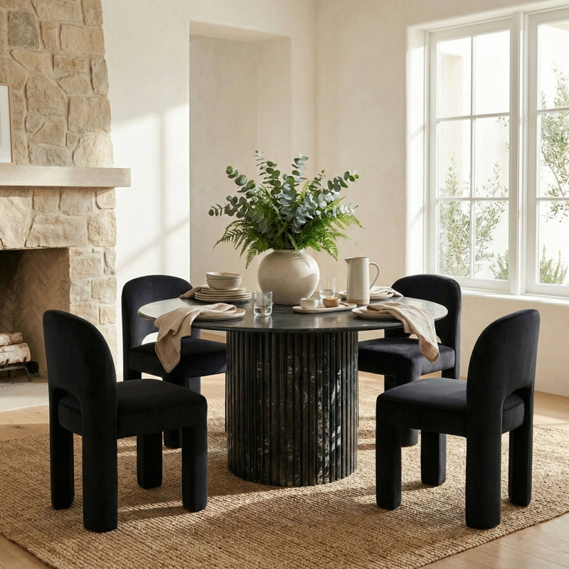 Celine Velvet Performance Fabric Upholstered Dining Chair in Black, Set of 2 - 88013Black-C