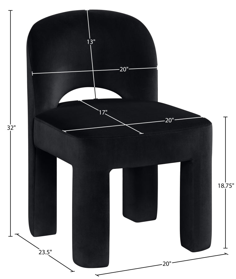 Celine Velvet Performance Fabric Upholstered Dining Chair in Black, Set of 2 - 88013Black-C