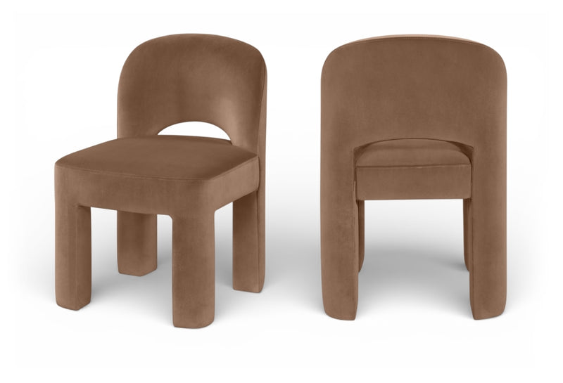 Celine Velvet Performance Fabric Upholstered Dining Chair in Brown, Set of 2 - 88013Brown-C