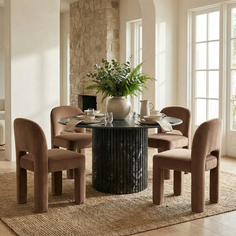 Celine Velvet Performance Fabric Upholstered Dining Chair in Brown, Set of 2 - 88013Brown-C