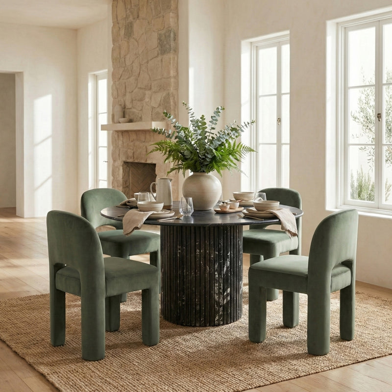 Celine Velvet Performance Fabric Upholstered Dining Chair in Green, Set of 2 - 88013Green-C