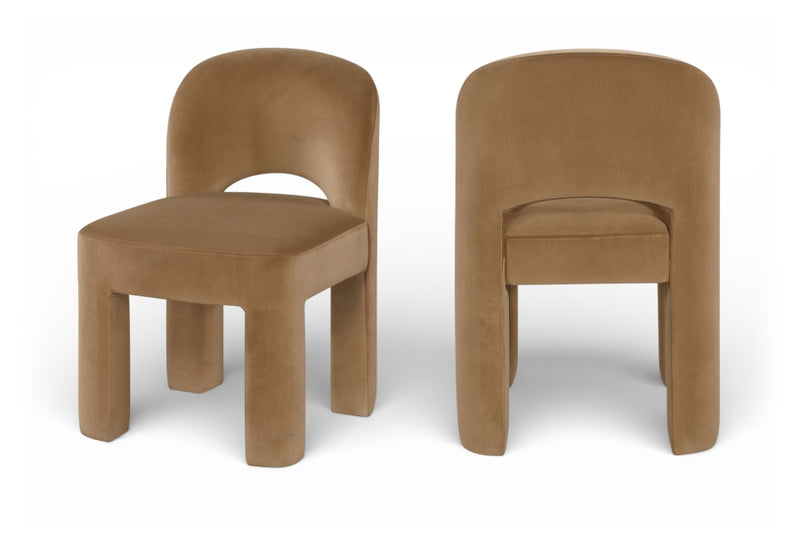 Celine Velvet Performance Fabric Upholstered Dining Chair in Saddle, Set of 2 - 88013Saddle-C