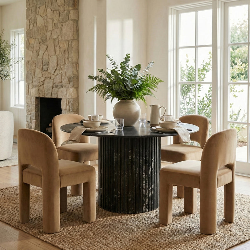 Celine Velvet Performance Fabric Upholstered Dining Chair in Saddle, Set of 2 - 88013Saddle-C