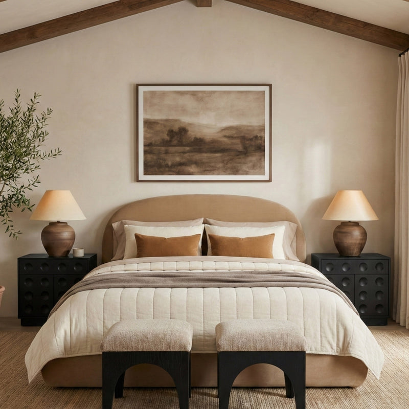 Celine Velvet Upholstered King Bed in Beige - CelineBeige-K