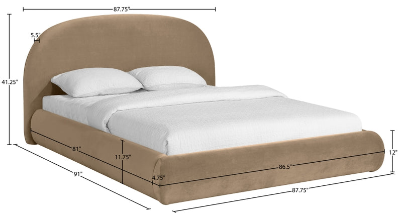 Celine Velvet Upholstered King Bed in Beige - CelineBeige-K
