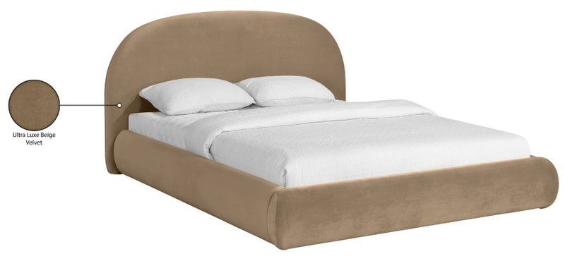 Celine Velvet Upholstered King Bed in Beige - CelineBeige-K