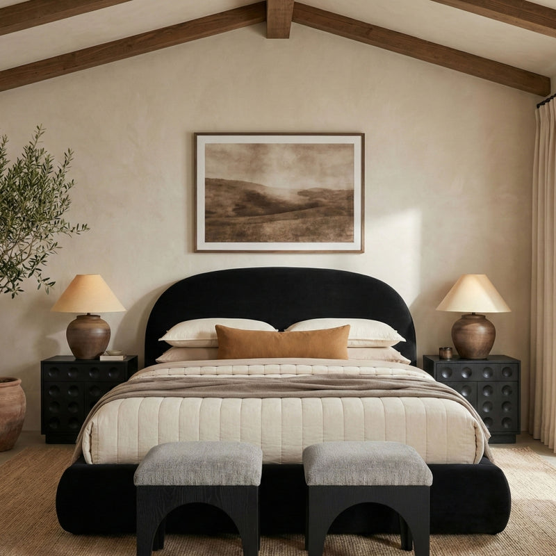 Celine Velvet Upholstered King Bed in Black - CelineBlack-K