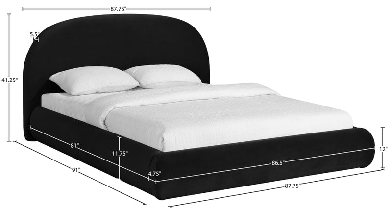 Celine Velvet Upholstered King Bed in Black - CelineBlack-K