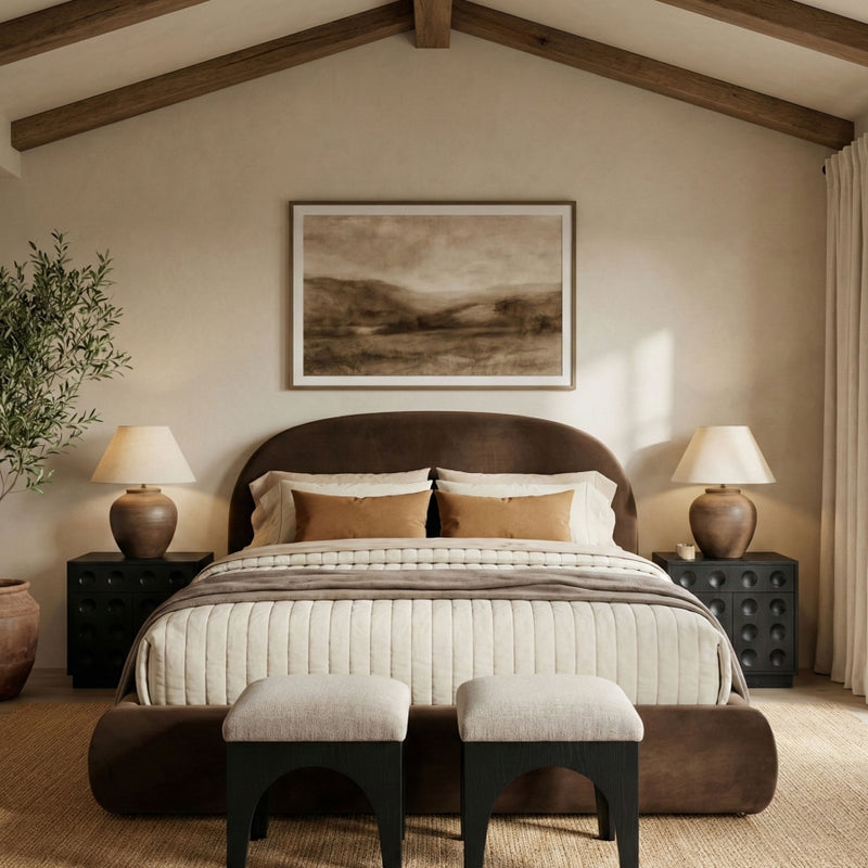 Celine Velvet Upholstered King Bed in Brown - CelineBrown-K