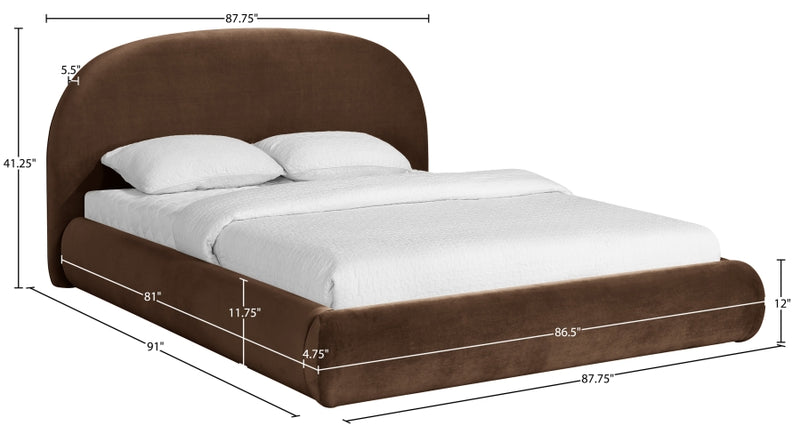 Celine Velvet Upholstered King Bed in Brown - CelineBrown-K