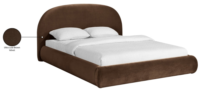 Celine Velvet Upholstered King Bed in Brown - CelineBrown-K