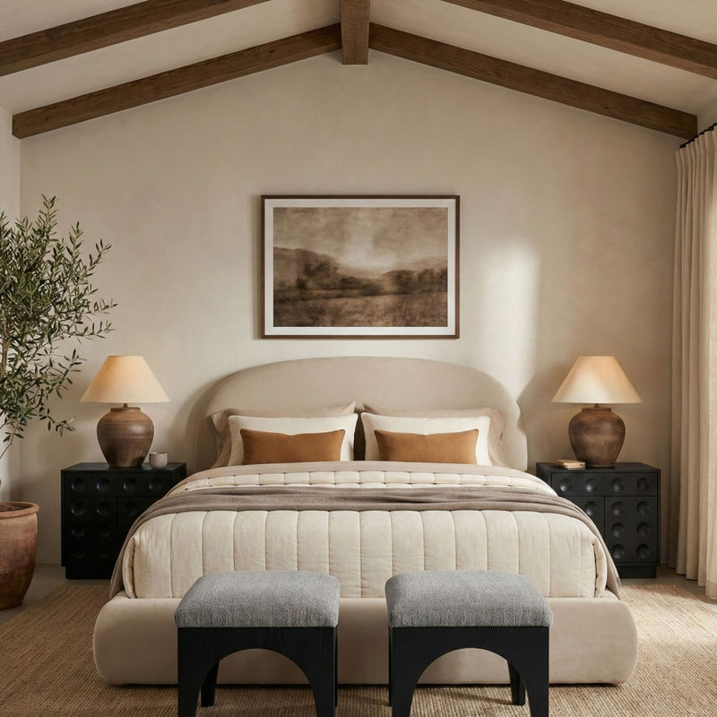 Celine Velvet Upholstered King Bed in Cream - CelineCream-K