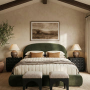 Celine Velvet Upholstered King Bed in Green - CelineGreen-K