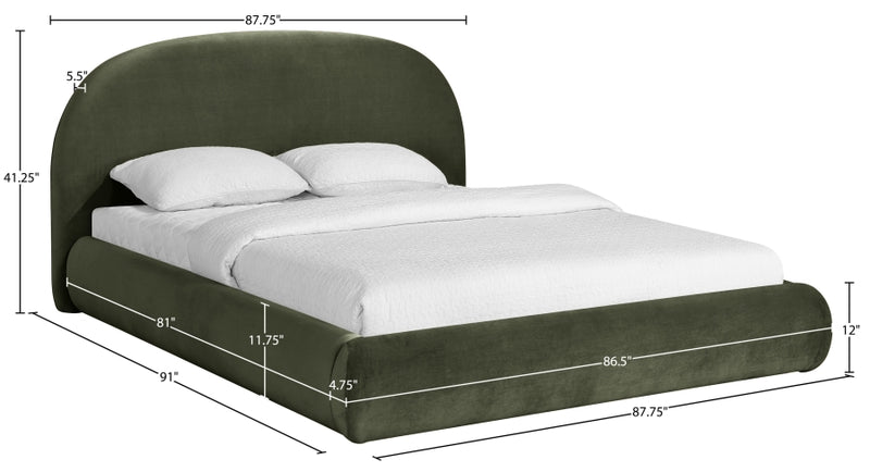 Celine Velvet Upholstered King Bed in Green - CelineGreen-K