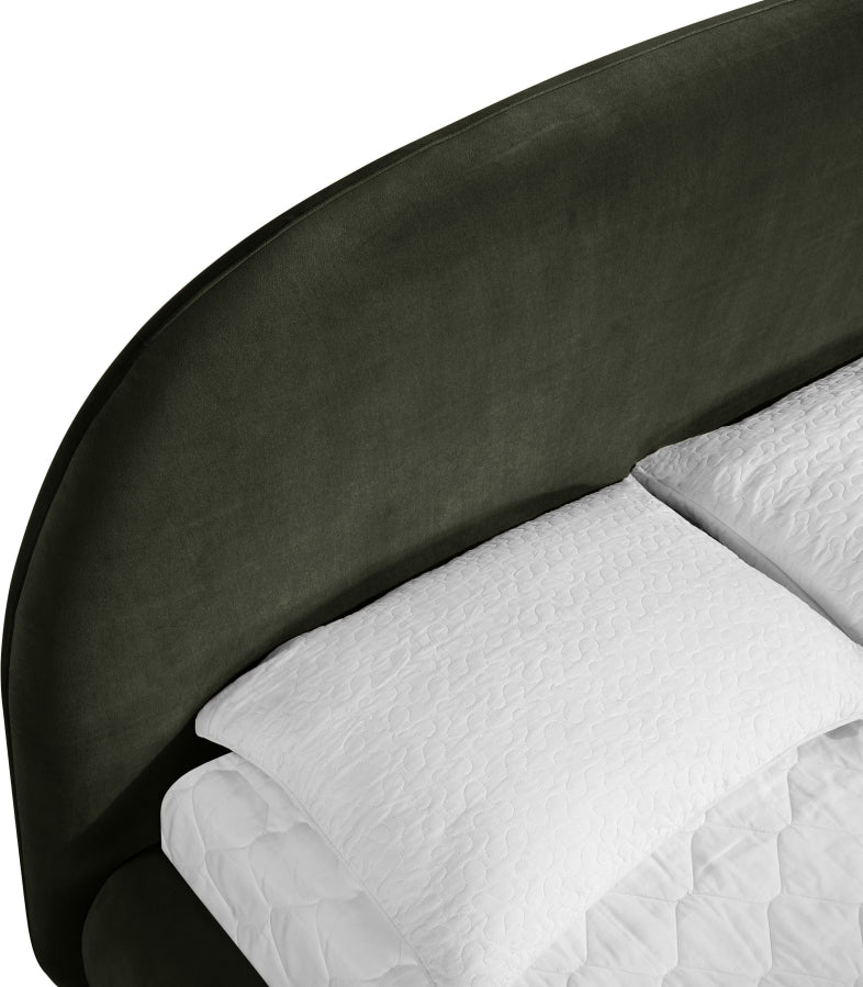 Celine Velvet Upholstered King Bed in Green - CelineGreen-K