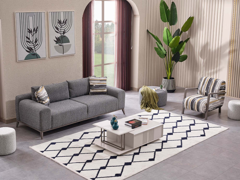 Cenova 3-pieces (Sofa & L Corner & Chair) Livingroom in Cream - Grey - 200-MAX-CEN-TED11-TED12-3L1