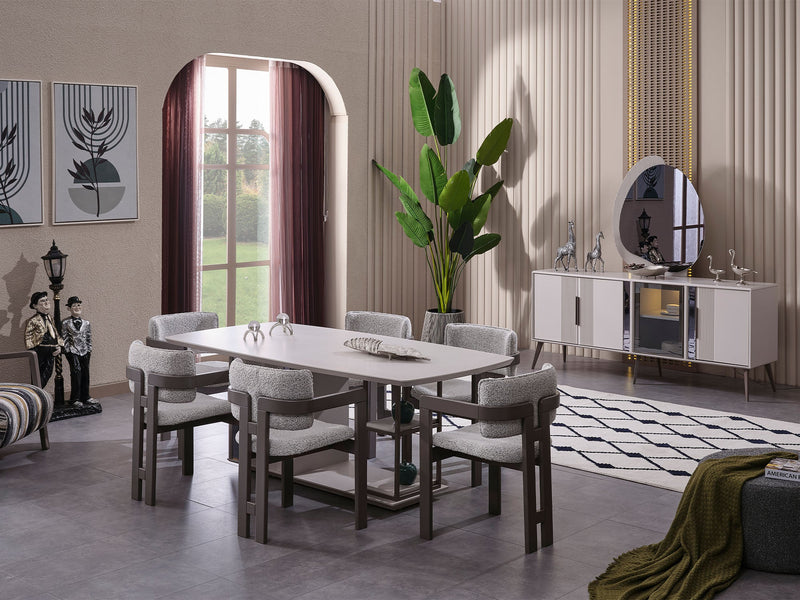 Cenova Diningroom (Consol With Mirror & Dining Table & 6 Dining Chair) - 200-MAX-CEN-DT-6-SET