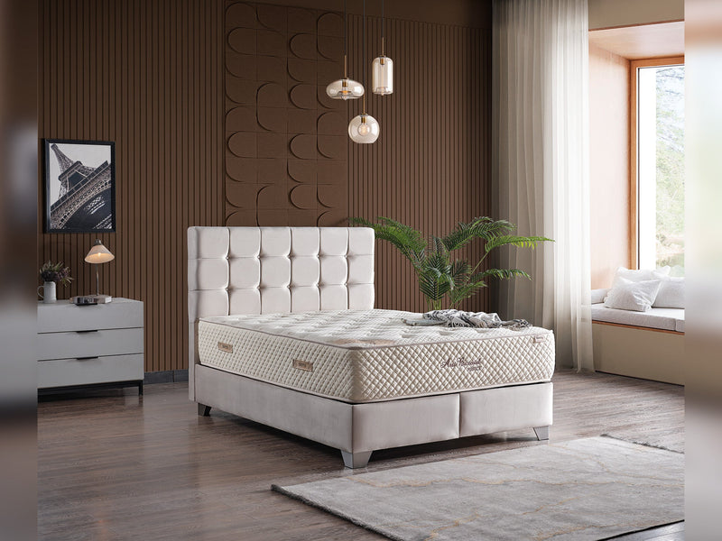 Cenova Storage Bed With Headboard Cream - Twin in Cream - 110-CEN-L01-100-SB