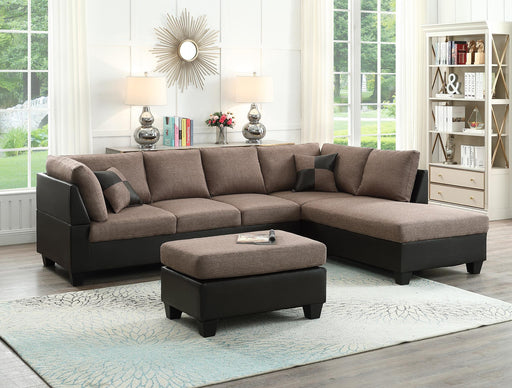 Ceratos Brown Linen Two Tone Pu Sectional With Ottoman - Gate FurnitureSectional