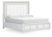 Chalanna California King Upholstered Storage Bed, Dresser and Mirror in White - PKG021894