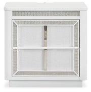 Chalanna California King Upholstered Storage Bed, Dresser and Mirror in White - PKG021894