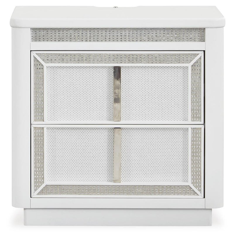 Chalanna California King Upholstered Storage Bed, Dresser and Mirror in White - PKG021894