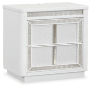Chalanna California King Upholstered Storage Bed, Dresser and Mirror in White - PKG021894