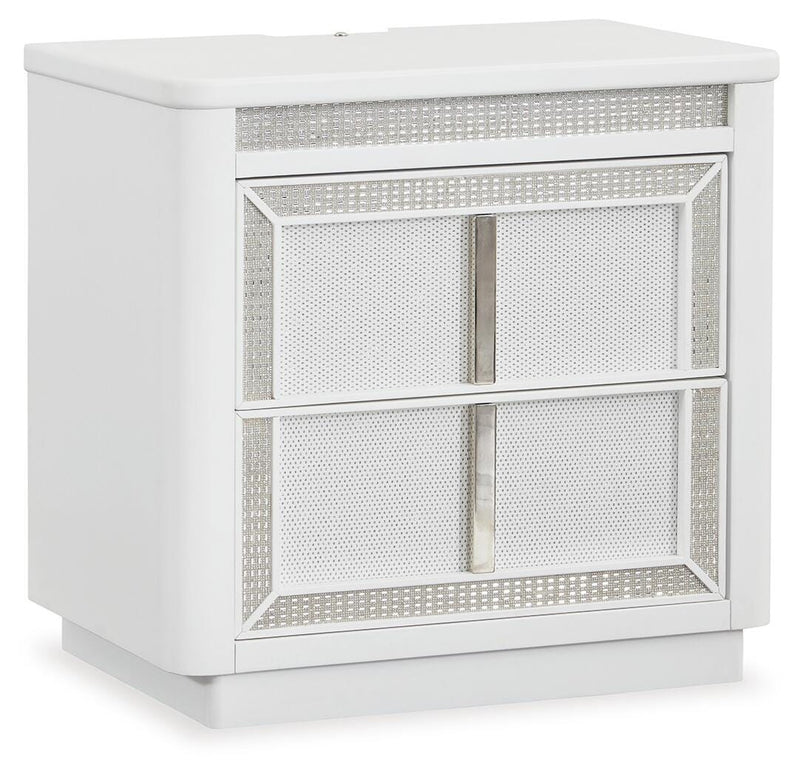 Chalanna California King Upholstered Storage Bed, Dresser and Mirror in White - PKG021894
