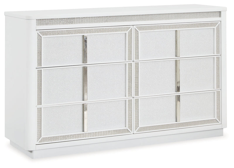 Chalanna California King Upholstered Storage Bed with Dresser and Nightstand in White from Ashley - Luna Furniture