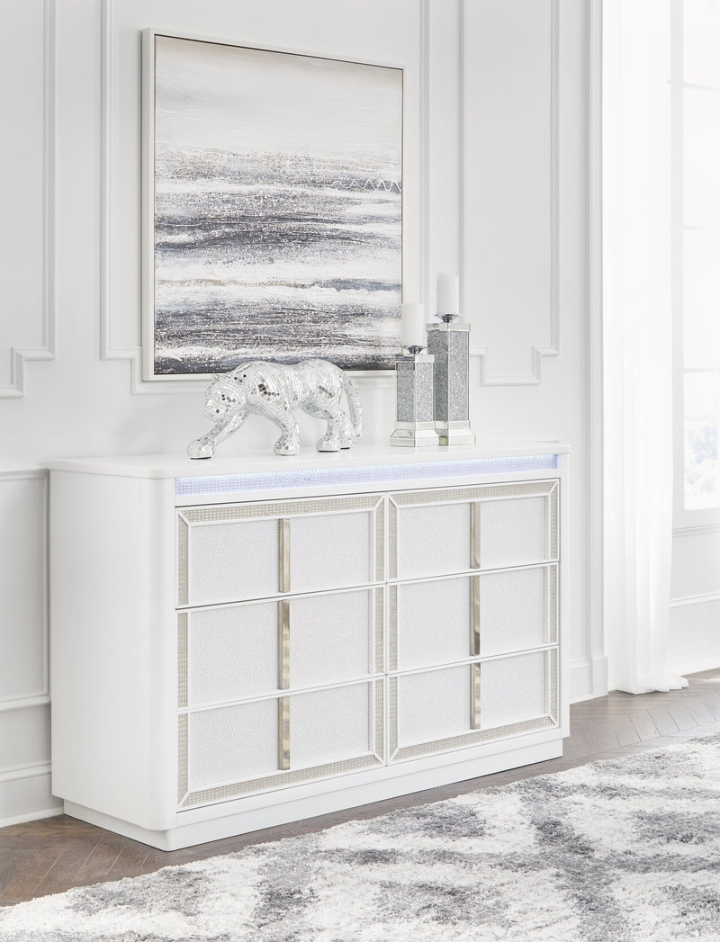 Chalanna California King Upholstered Storage Bed with Dresser in White from Ashley - Luna Furniture