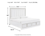 Chalanna California King Upholstered Storage Bed with Mirrored Dresser, Chest and 2 Nightstands in White from Ashley - Luna Furniture