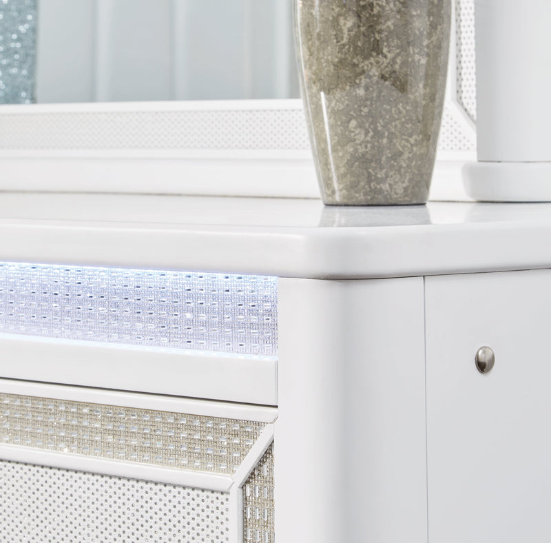 Chalanna King Upholstered Storage Bed with Dresser and Nightstand in White from Ashley - Luna Furniture