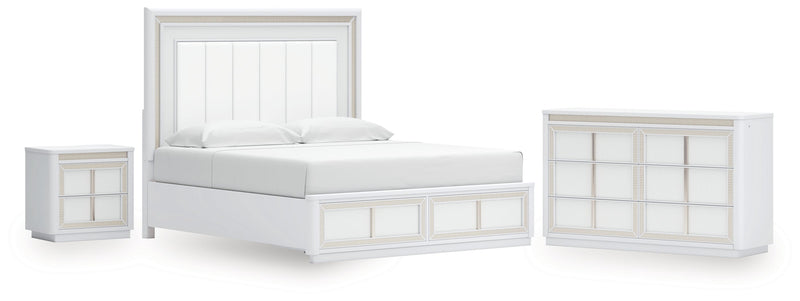 Chalanna King Upholstered Storage Bed with Dresser and Nightstand in White from Ashley - Luna Furniture