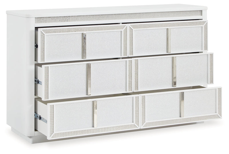 Chalanna King Upholstered Storage Bed with Dresser in White from Ashley - Luna Furniture