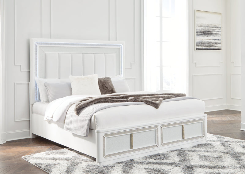 Chalanna King Upholstered Storage Bed with Dresser in White from Ashley - Luna Furniture