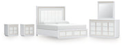 Chalanna King Upholstered Storage Bed with Mirrored Dresser and 2 Nightstands in White from Ashley - Luna Furniture