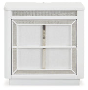 Chalanna King Upholstered Storage Bed with Mirrored Dresser and 2 Nightstands in White from Ashley - Luna Furniture